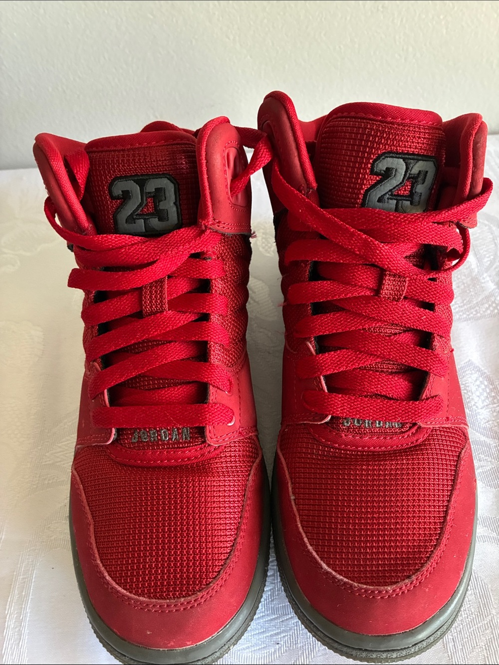 Jordan Kids Red High-Top Sneakers with 23 Detailing